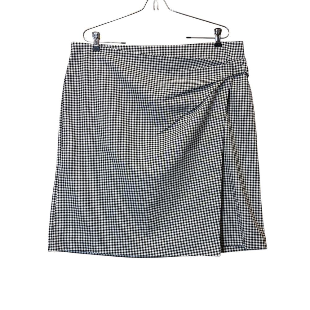 J.Jill Gingham Faux Wrap Skirt XL French Girl Elastic Waist 22" Length Layered